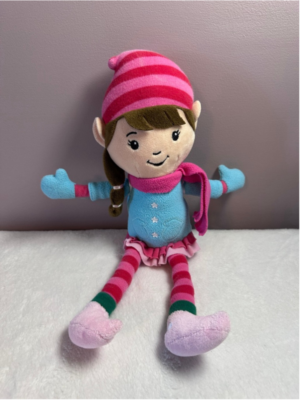Hallmark Girl Elf Plush Pink Blue Christmas Stuffed Animal Holiday Doll